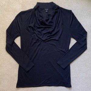 Black Wool Blend Cowl-neck Lightweight Sweater